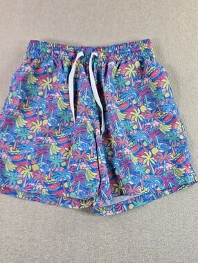 Chubbies Swim Shorts Mens XS Small Tropical Palm Print Blue Pink Elastic Waist